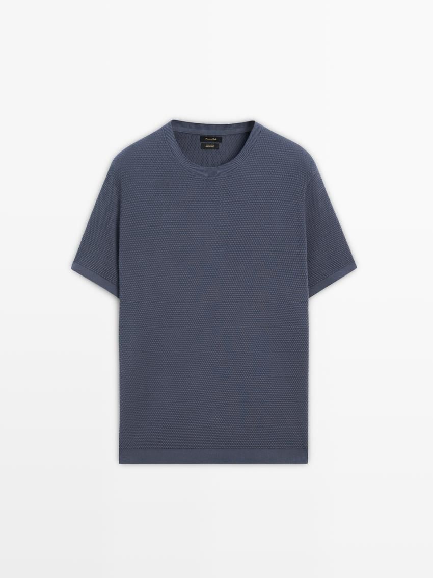 Massimo Dutti Thick-textured Made Of Cotton Men T-Shirt Dark Blue | US-VL0527341