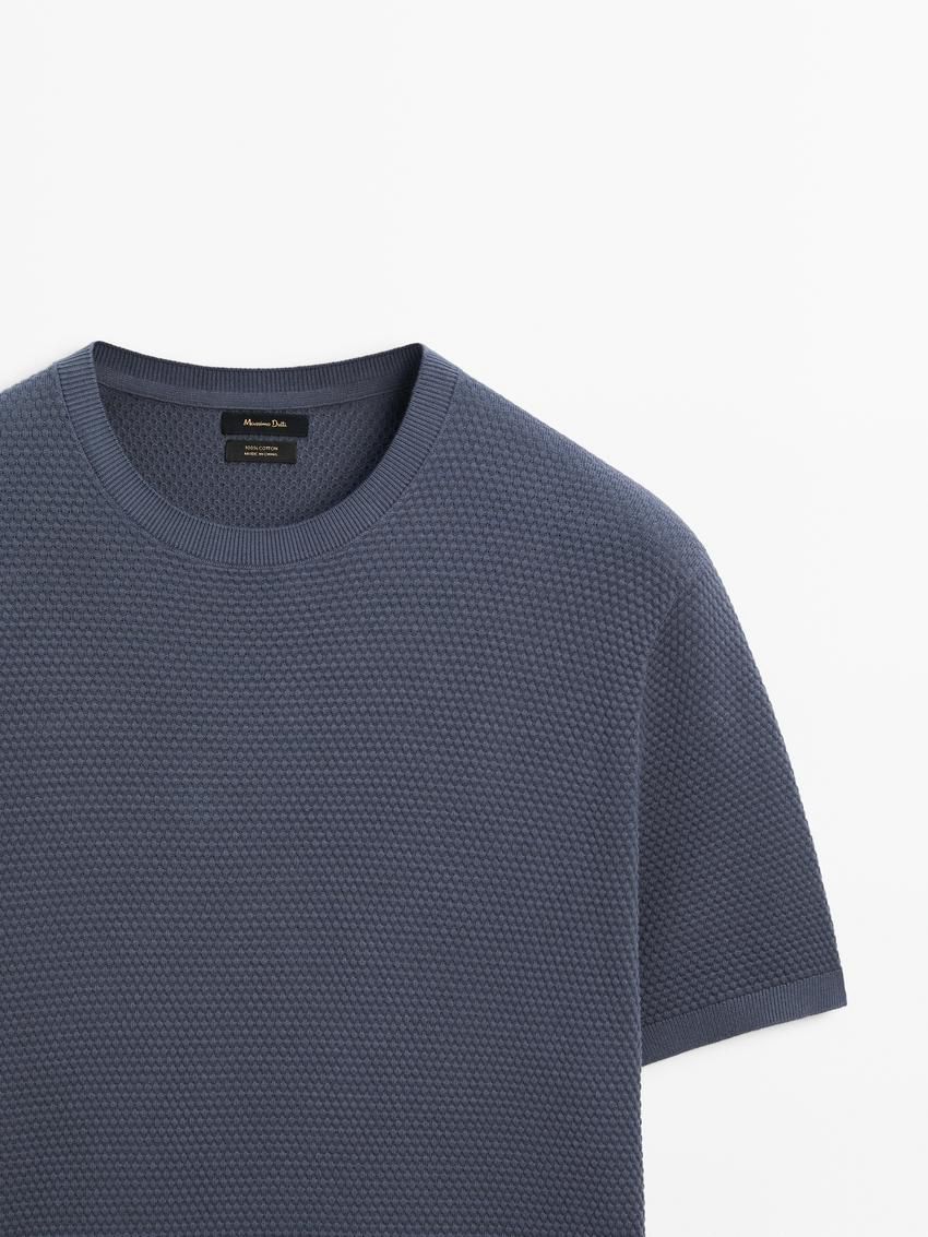 Massimo Dutti Thick-textured Made Of Cotton Men T-Shirt Dark Blue | US-VL0527341