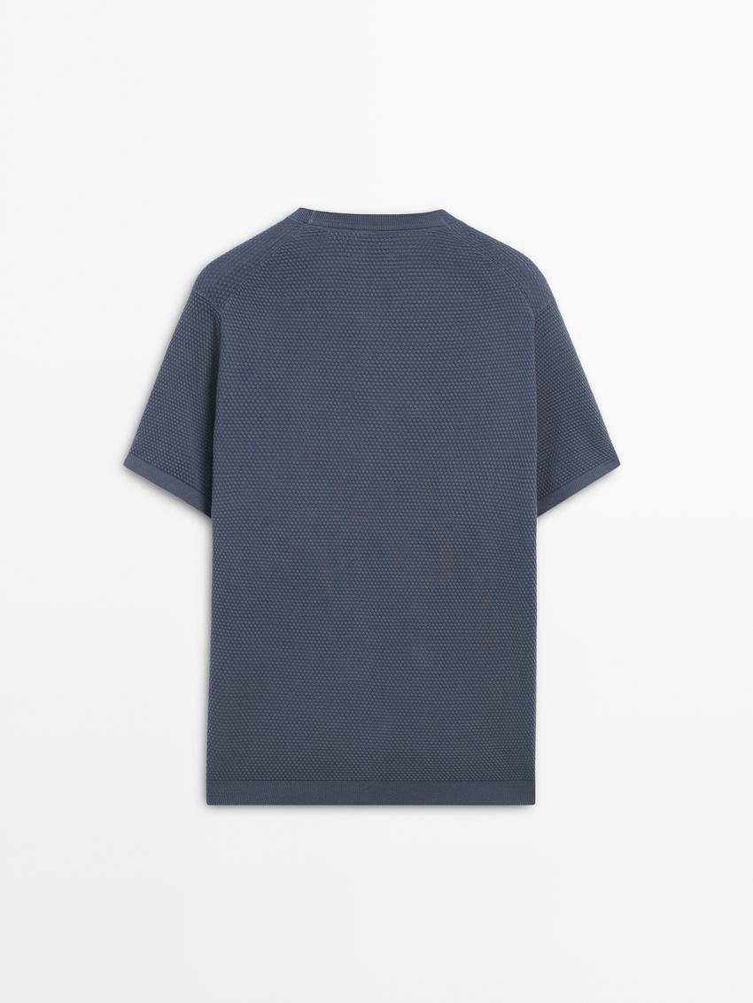 Massimo Dutti Thick-textured Made Of Cotton Men T-Shirt Dark Blue | US-VL0527341
