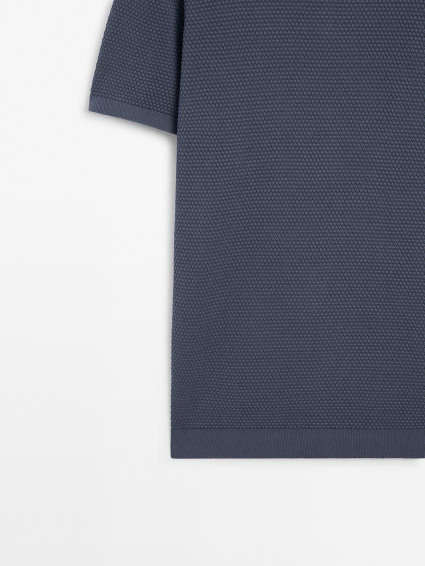Massimo Dutti Thick-textured Made Of Cotton Men T-Shirt Dark Blue | US-VL0527341