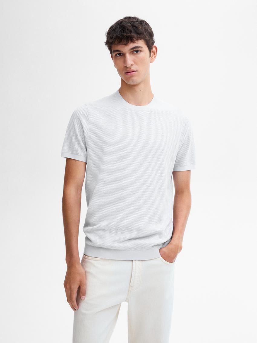 Massimo Dutti Thick-textured Made Of Cotton Men T-Shirt Light Grey | US-FG8217609