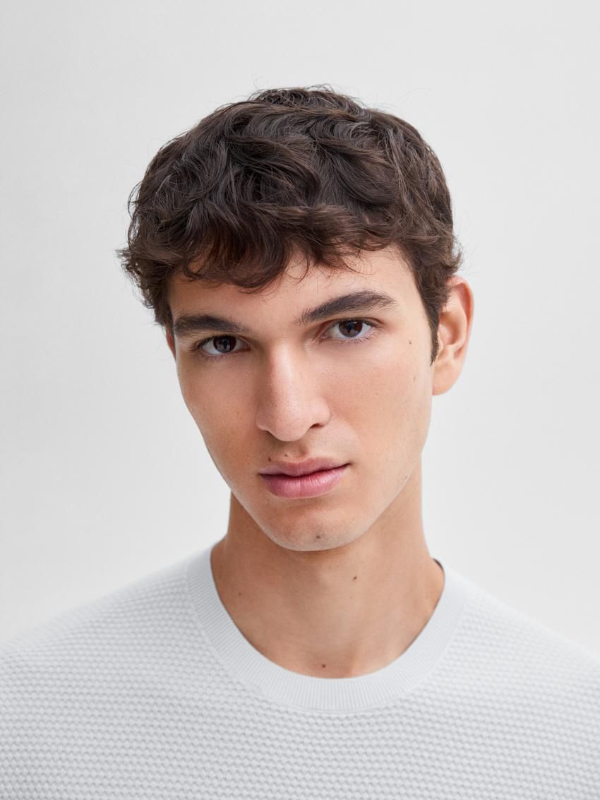Massimo Dutti Thick-textured Made Of Cotton Men T-Shirt Light Grey | US-FG8217609