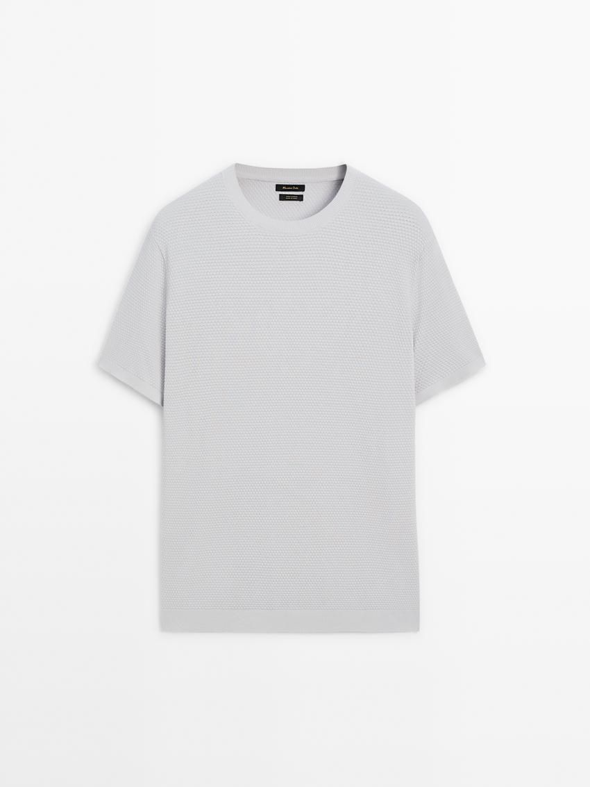 Massimo Dutti Thick-textured Made Of Cotton Men T-Shirt Light Grey | US-FG8217609