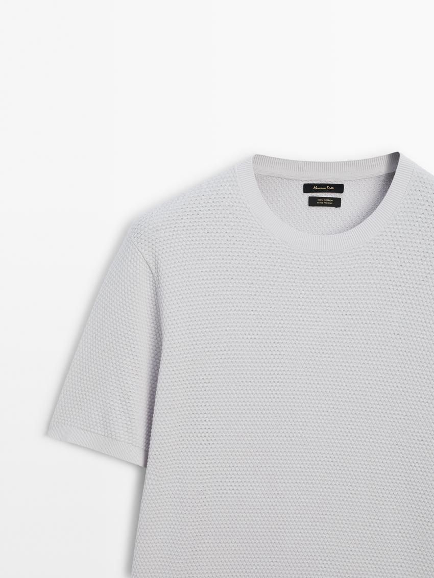 Massimo Dutti Thick-textured Made Of Cotton Men T-Shirt Light Grey | US-FG8217609