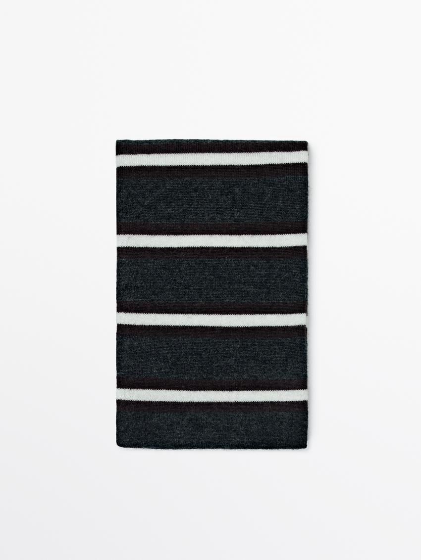 Massimo Dutti Thin Striped Wool Blend Women Scarf Dark Blue / White | US-BQ1083469