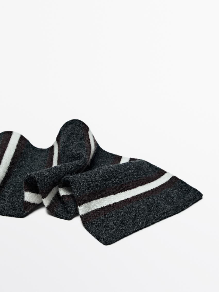 Massimo Dutti Thin Striped Wool Blend Women Scarf Dark Blue / White | US-BQ1083469