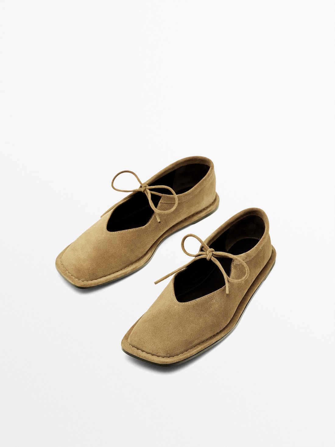 Massimo Dutti Tied Split Suede Women Ballet Flats Brown | US-IX6594108