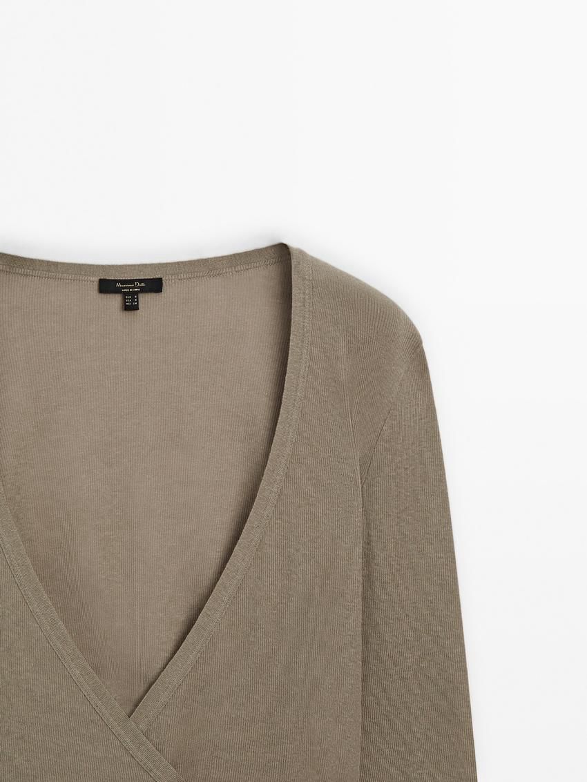 Massimo Dutti Tied With Cuff Detail Women T-Shirt Brown Beige | US-UO9623470