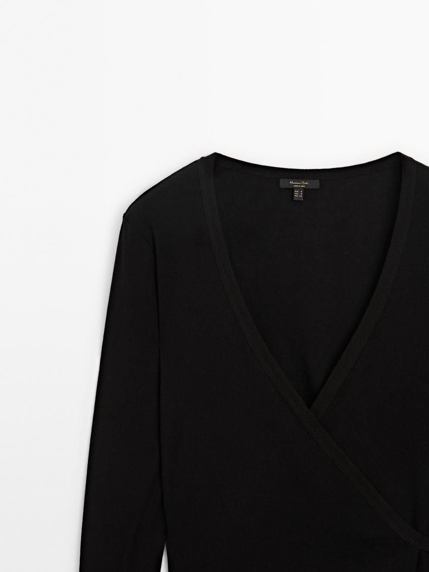 Massimo Dutti Tied With Cuff Detail Women T-Shirt Black | US-VS0862534
