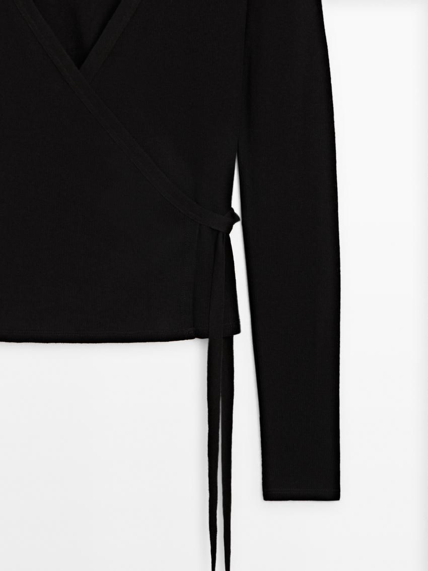 Massimo Dutti Tied With Cuff Detail Women T-Shirt Black | US-VS0862534