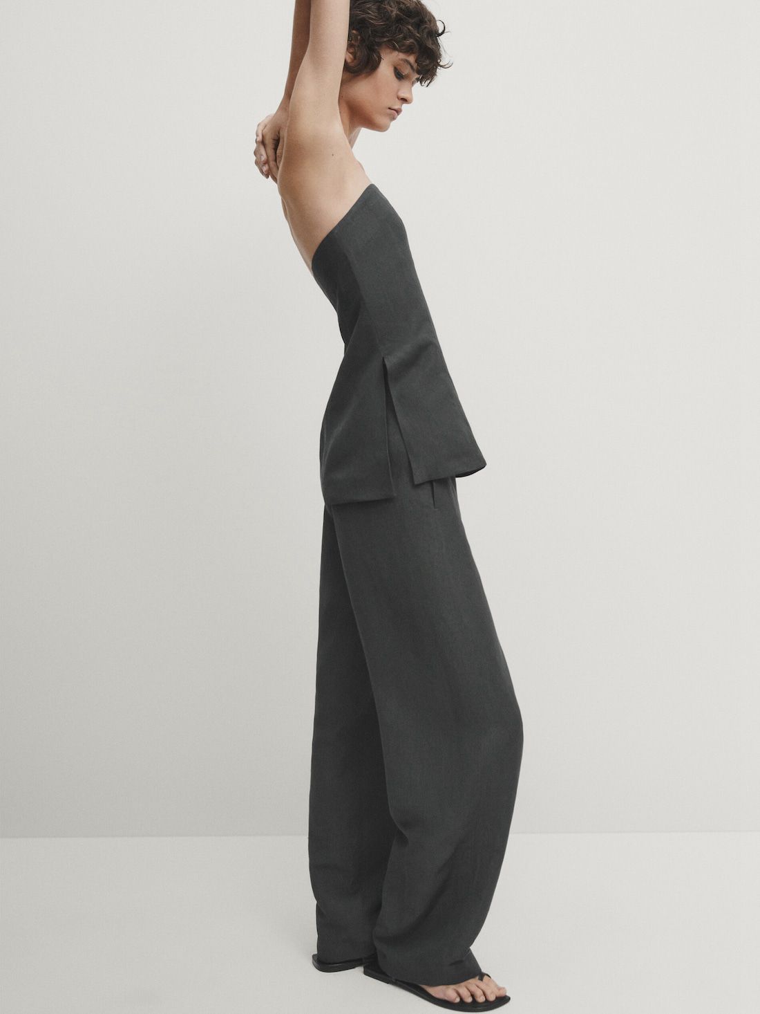 Massimo Dutti Total Look Linen Blend Suit Women Trousers Black | US-IG6409175