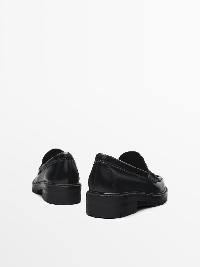 Massimo Dutti Track Sole With Penny Strap Women Loafers Black | US-PN9301576