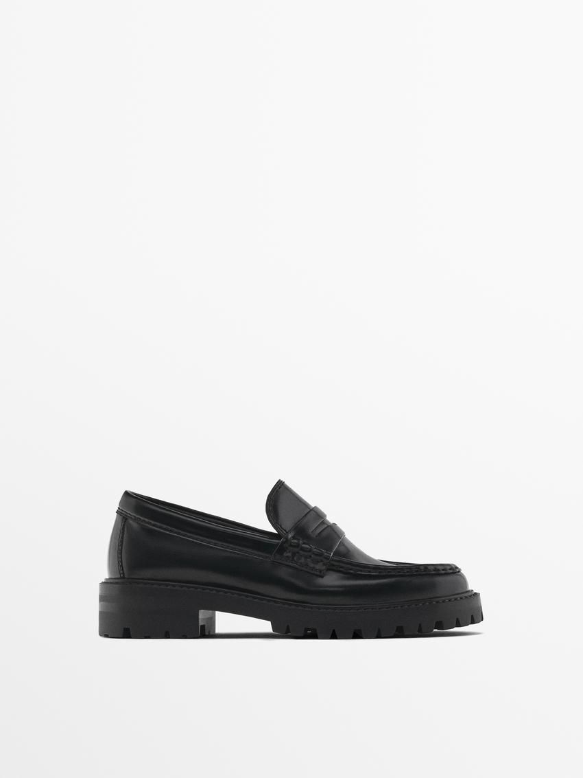 Massimo Dutti Track Sole With Penny Strap Women Loafers Black | US-PN9301576