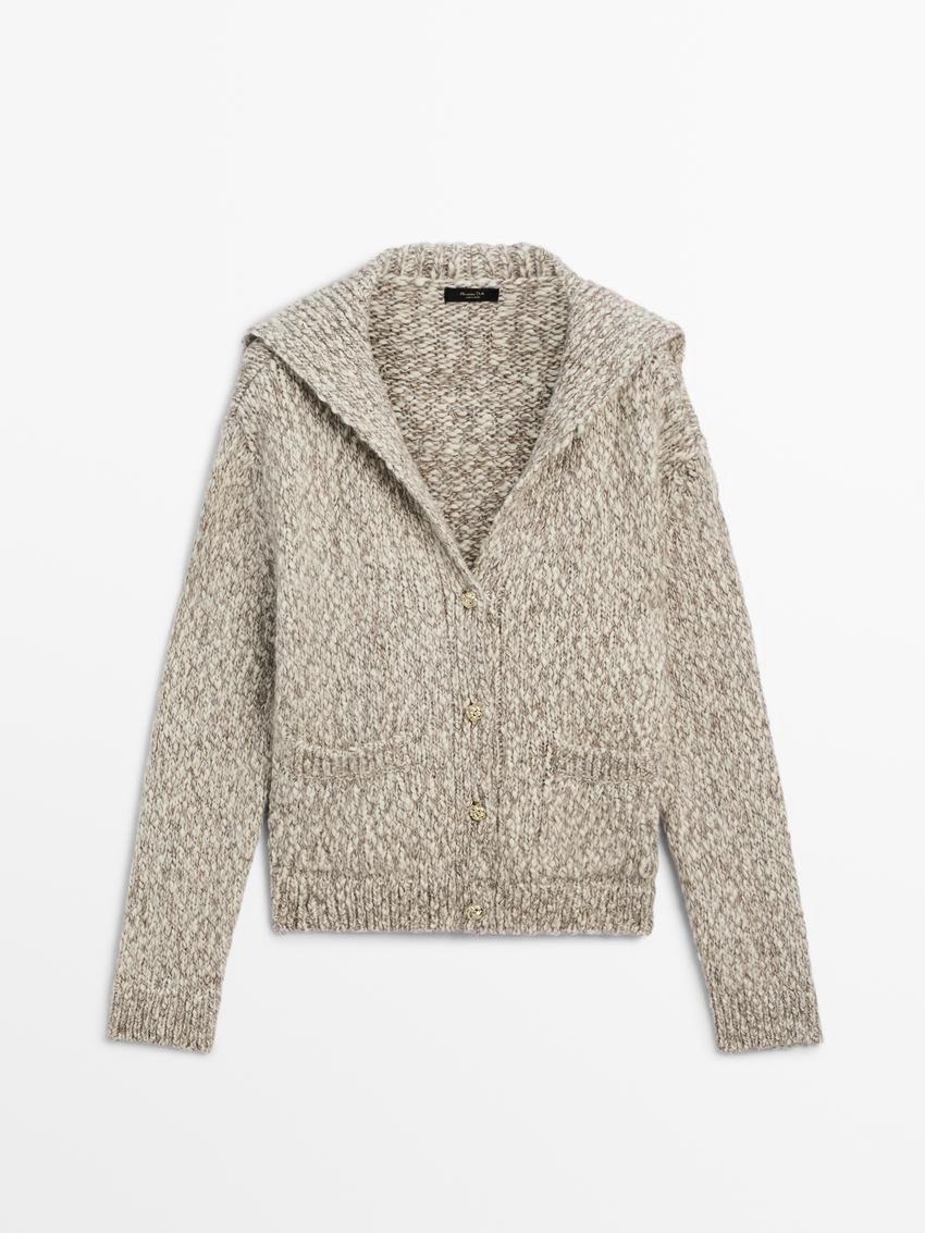 Massimo Dutti Twill Knit With Button Detail Women Cardigan Beige | US-PE9418675