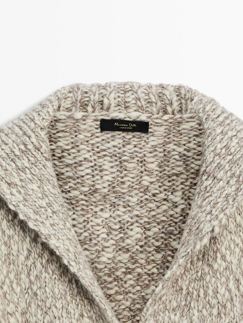 Massimo Dutti Twill Knit With Button Detail Women Cardigan Beige | US-PE9418675