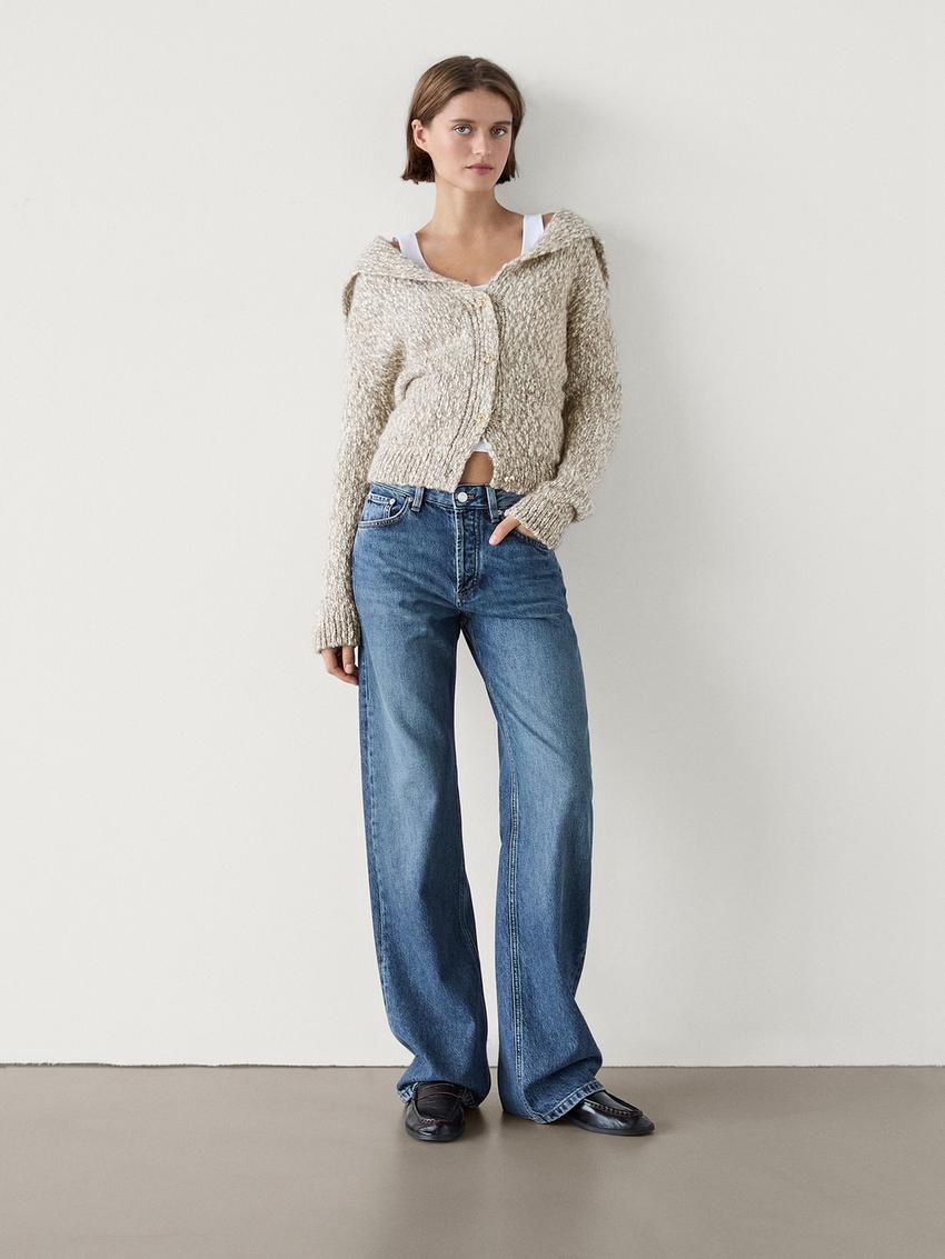 Massimo Dutti Twill Knit With Button Detail Women Cardigan Beige | US-PE9418675