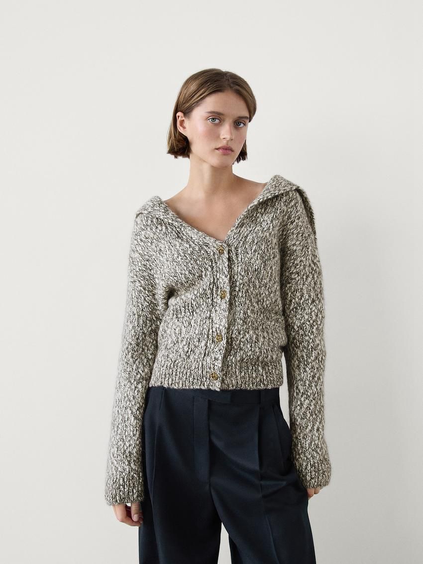 Massimo Dutti Twill Knit With Button Detail Women Cardigan Grey | US-BM7895340