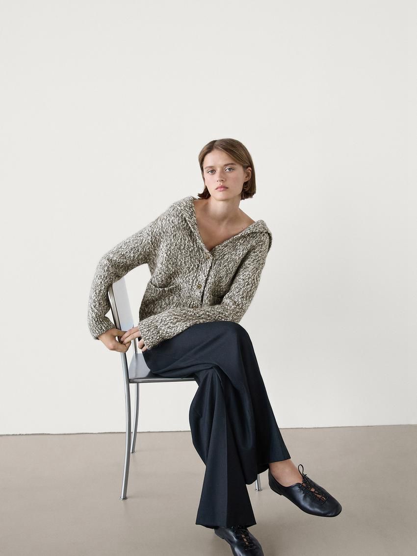 Massimo Dutti Twill Knit With Button Detail Women Cardigan Grey | US-BM7895340