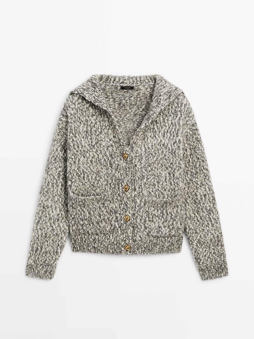 Massimo Dutti Twill Knit With Button Detail Women Cardigan Grey | US-BM7895340