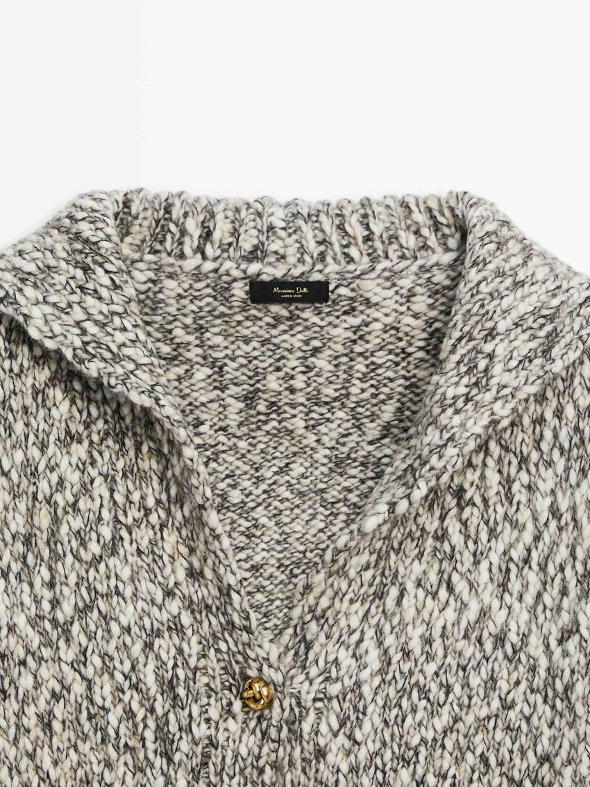 Massimo Dutti Twill Knit With Button Detail Women Cardigan Grey | US-BM7895340