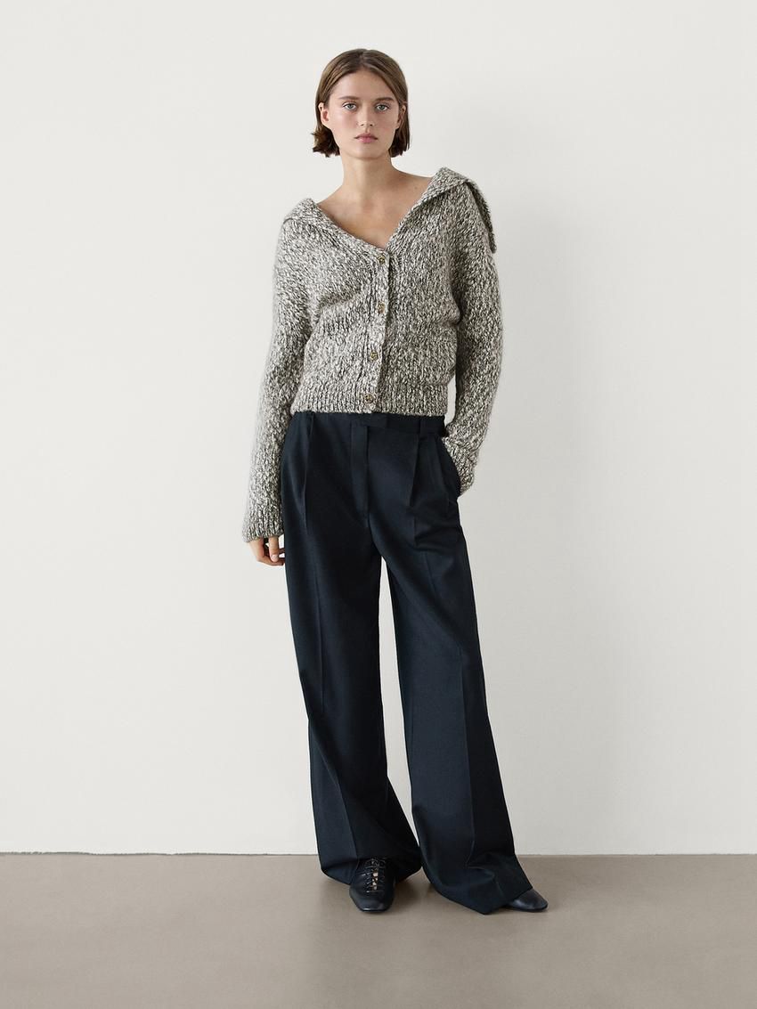 Massimo Dutti Twill Knit With Button Detail Women Cardigan Grey | US-BM7895340