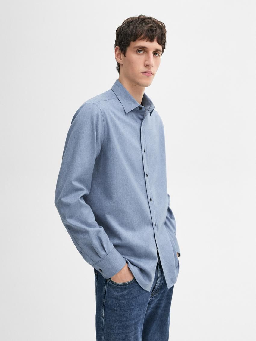 Massimo Dutti Twill Regular Fit Cotton Men Shirts Blue | US-FP7839601