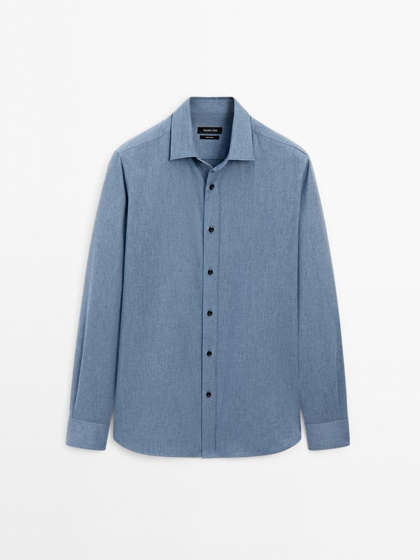 Massimo Dutti Twill Regular Fit Cotton Men Shirts Blue | US-FP7839601