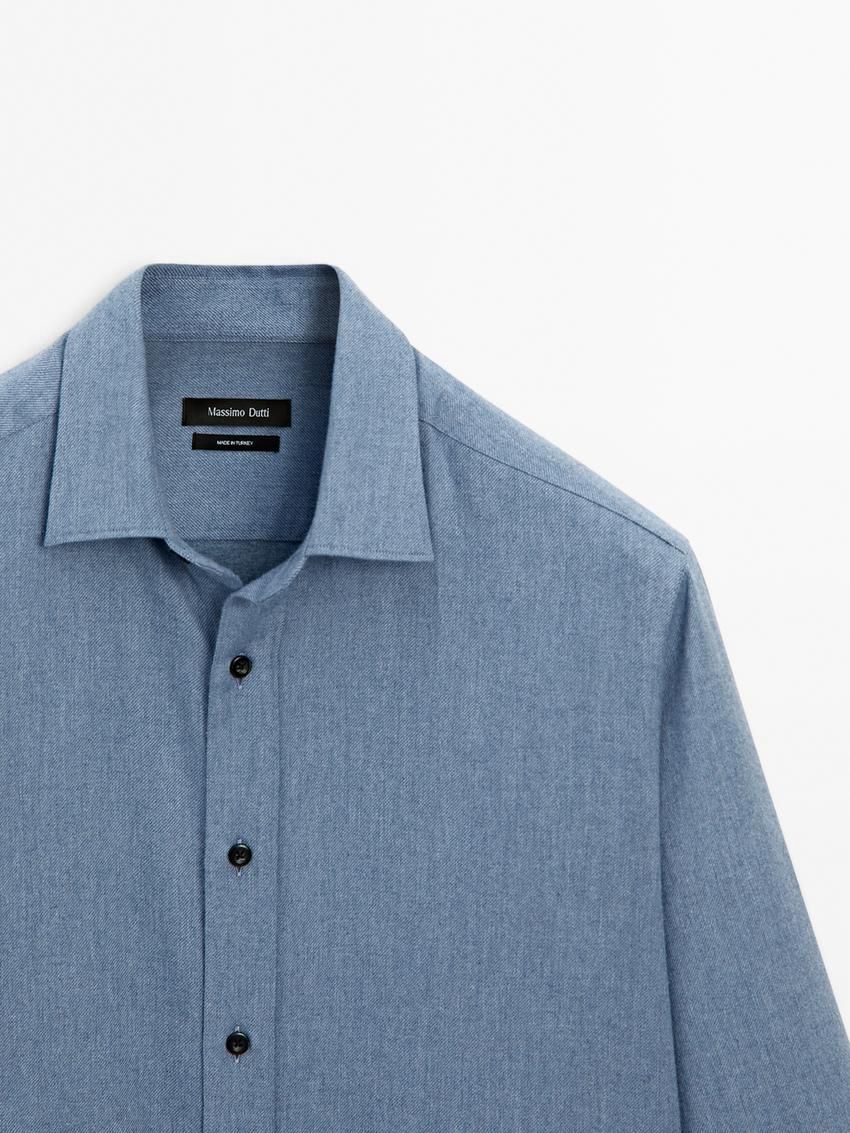 Massimo Dutti Twill Regular Fit Cotton Men Shirts Blue | US-FP7839601