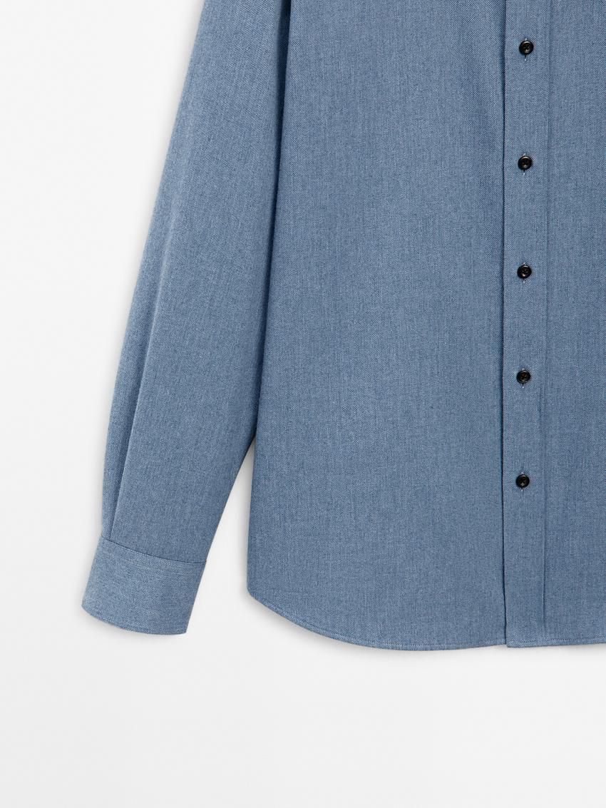 Massimo Dutti Twill Regular Fit Cotton Men Shirts Blue | US-FP7839601