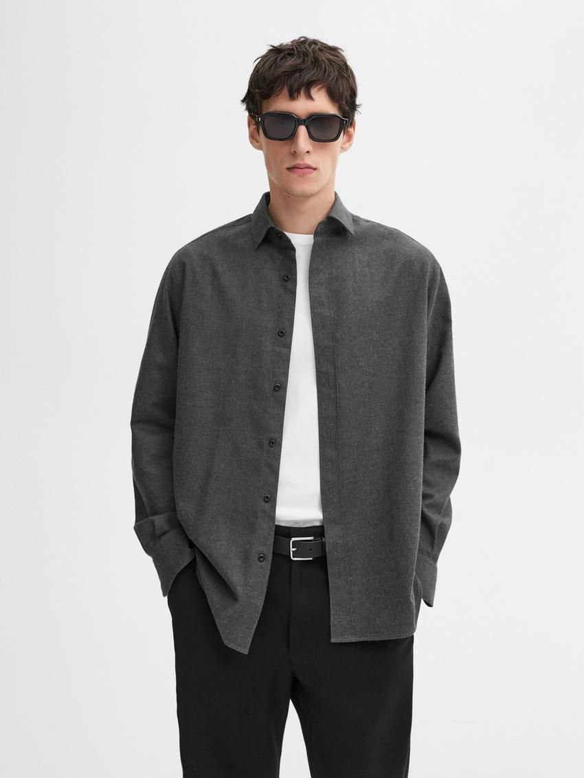 Massimo Dutti Twill Regular Fit Cotton Men Shirts Dark Grey | US-UM0615973