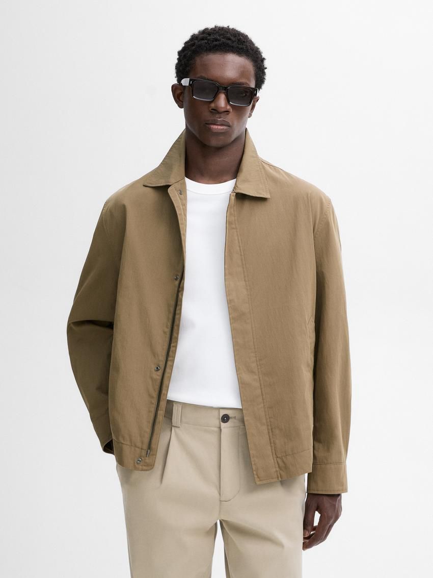 Massimo Dutti Twill Snap Button Men Jacket Brown | US-FK5426071