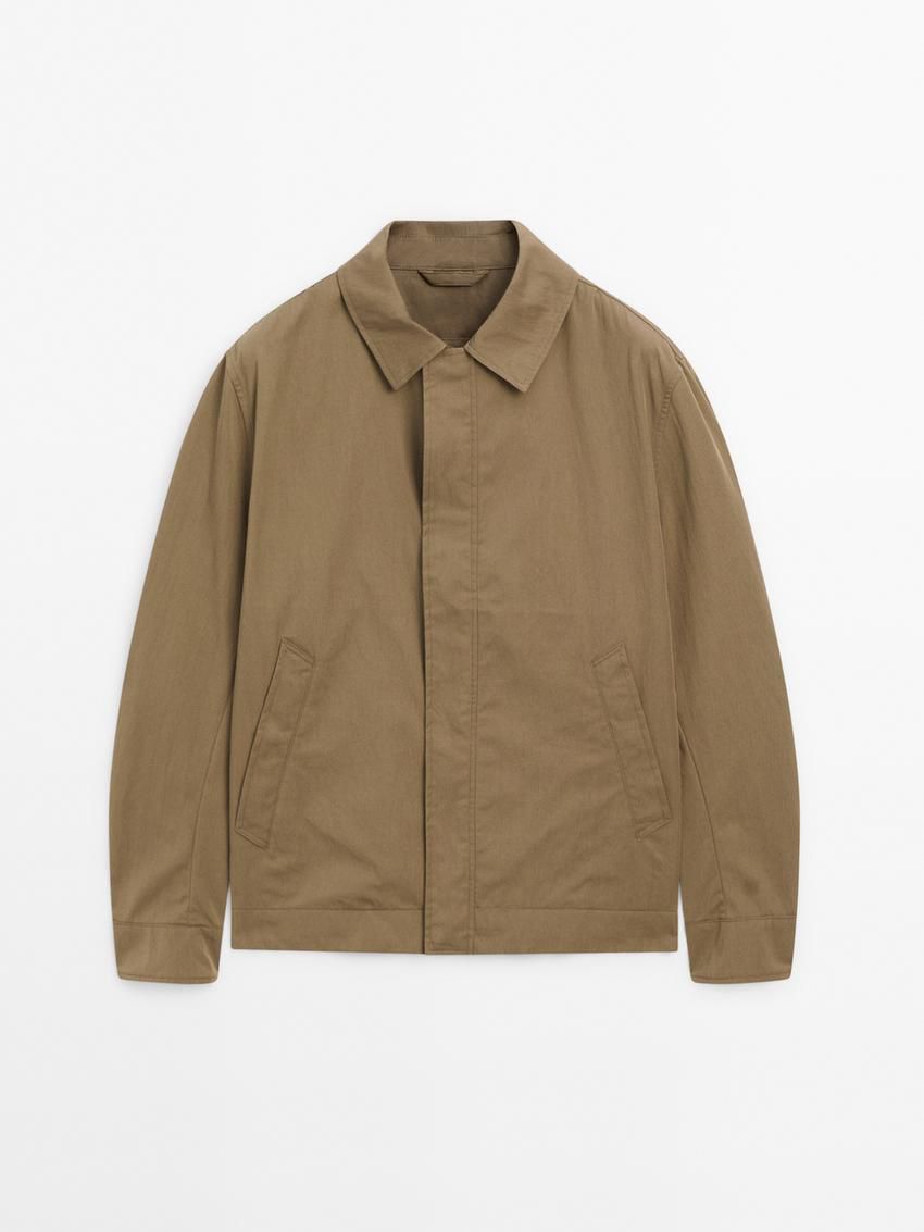 Massimo Dutti Twill Snap Button Men Jacket Brown | US-FK5426071