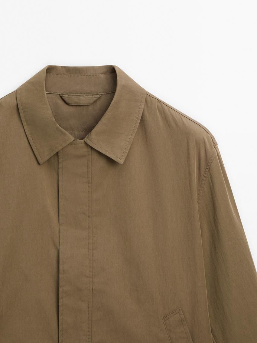 Massimo Dutti Twill Snap Button Men Jacket Brown | US-FK5426071