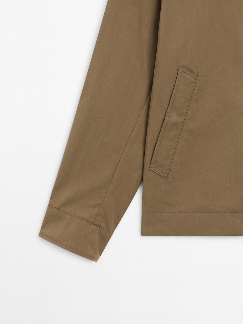 Massimo Dutti Twill Snap Button Men Jacket Brown | US-FK5426071