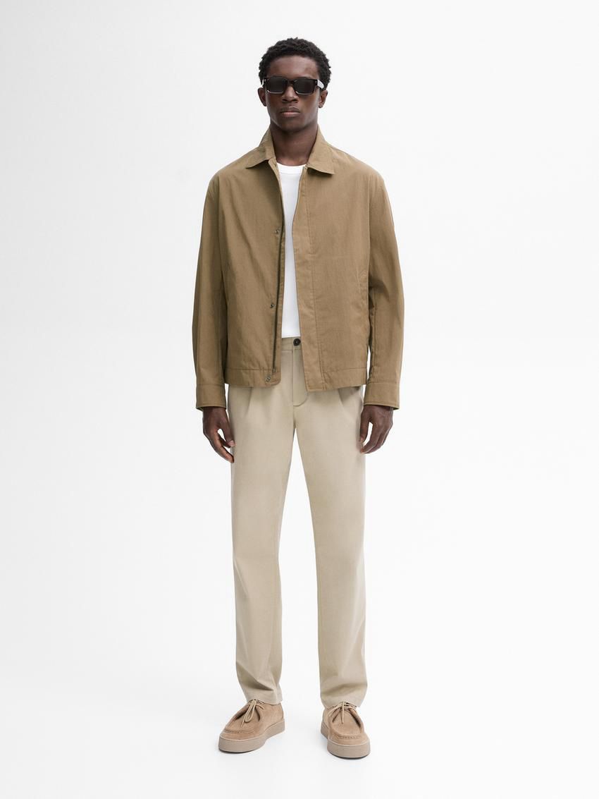 Massimo Dutti Twill Snap Button Men Jacket Brown | US-FK5426071