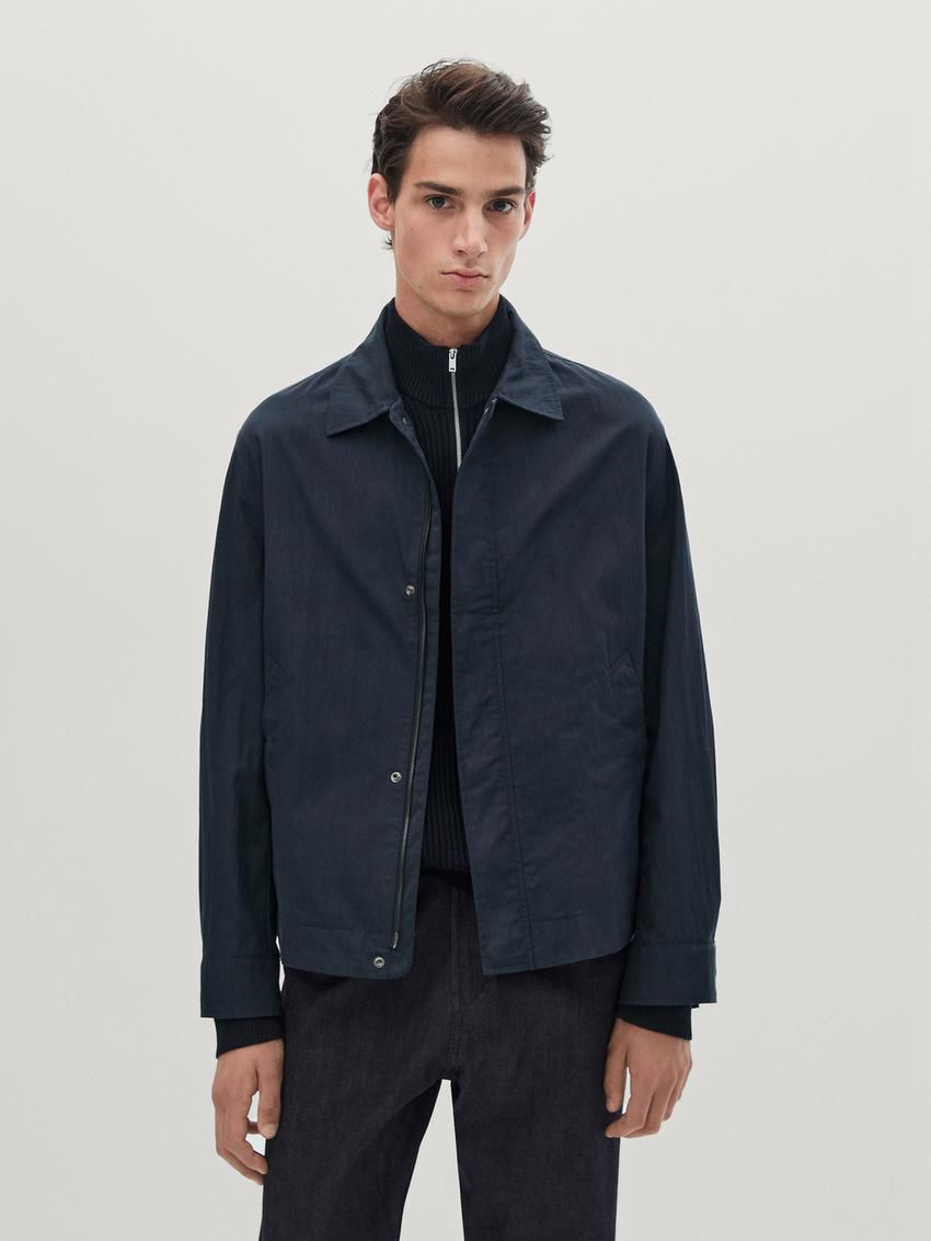Massimo Dutti Twill Snap Button Men Jacket Navy | US-PK1964320