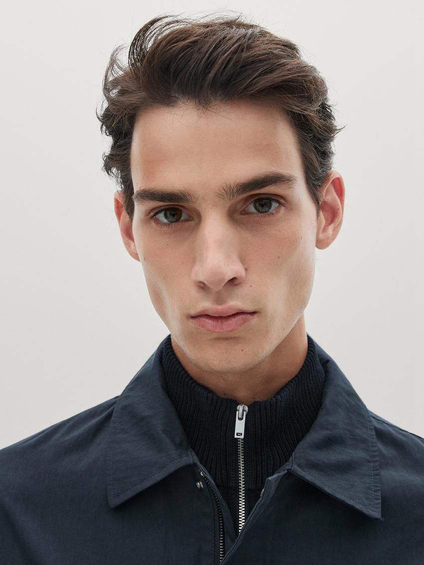 Massimo Dutti Twill Snap Button Men Jacket Navy | US-PK1964320