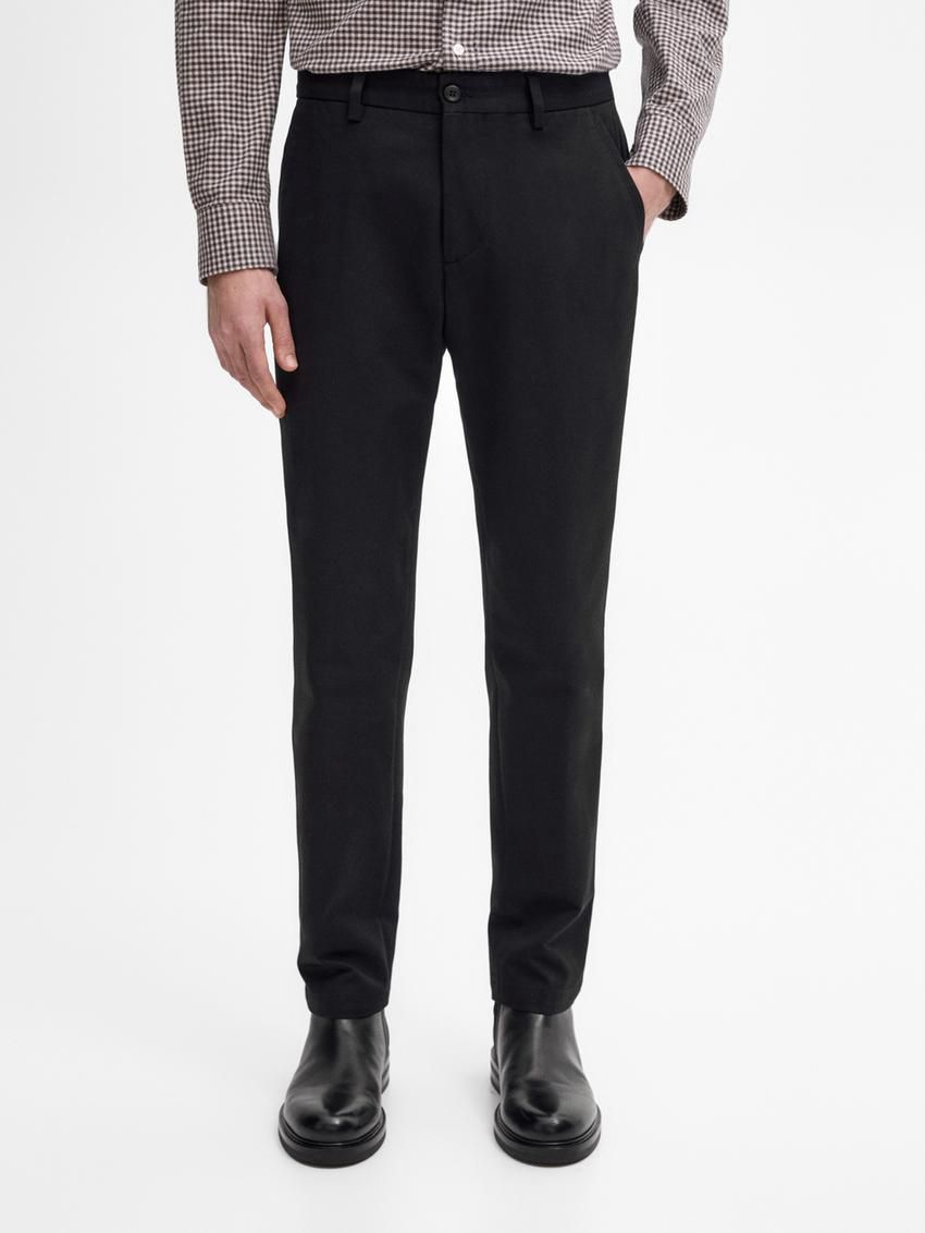 Massimo Dutti Twill Tapered Fit Cotton Men Trousers Navy | US-DX0432169