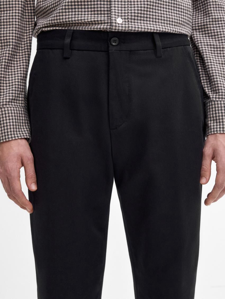 Massimo Dutti Twill Tapered Fit Cotton Men Trousers Navy | US-DX0432169