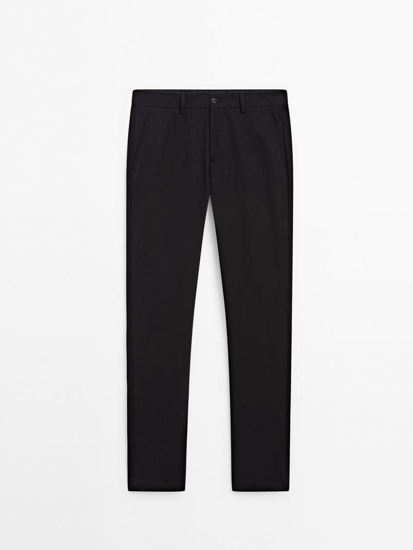 Massimo Dutti Twill Tapered Fit Cotton Men Trousers Navy | US-DX0432169
