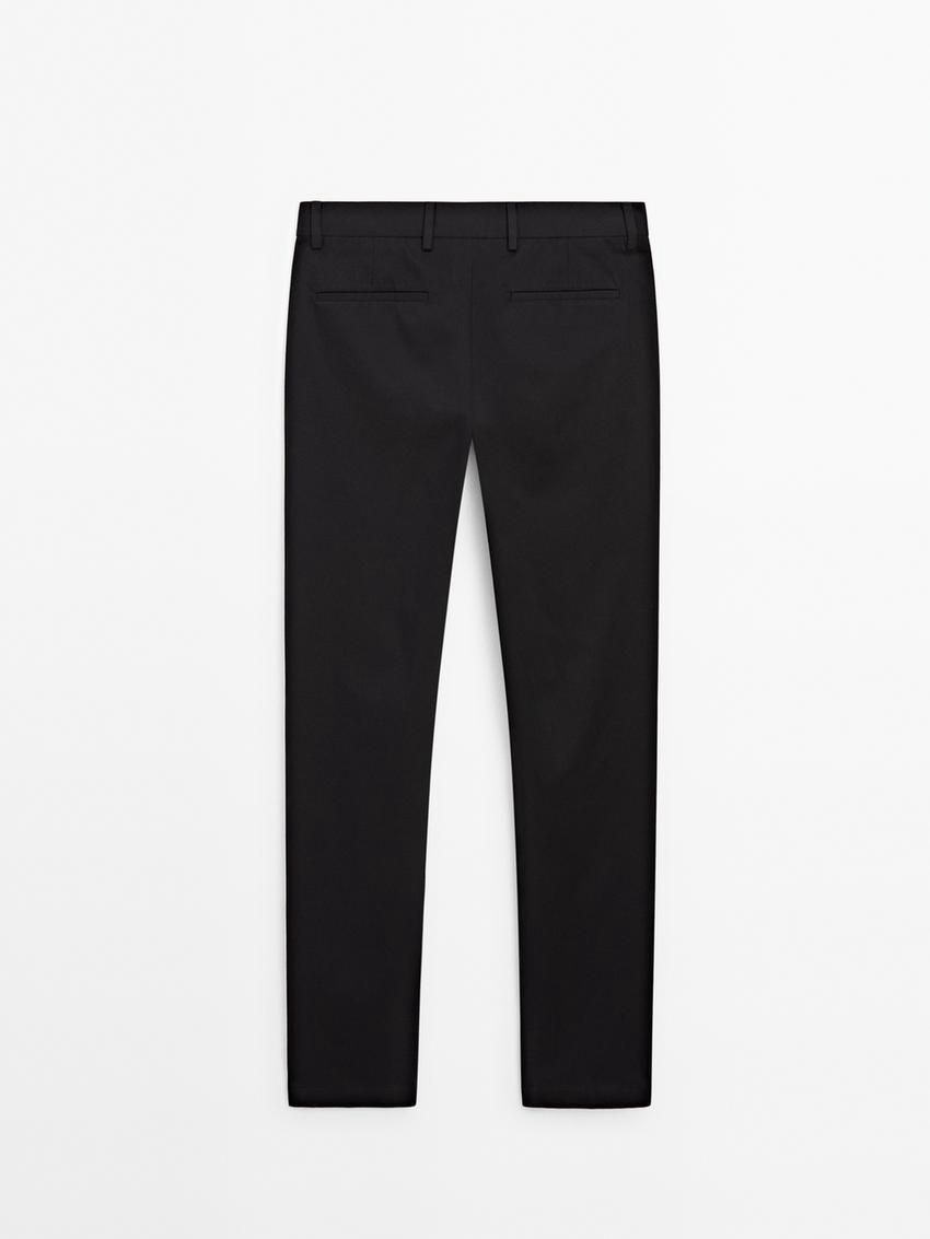 Massimo Dutti Twill Tapered Fit Cotton Men Trousers Navy | US-DX0432169