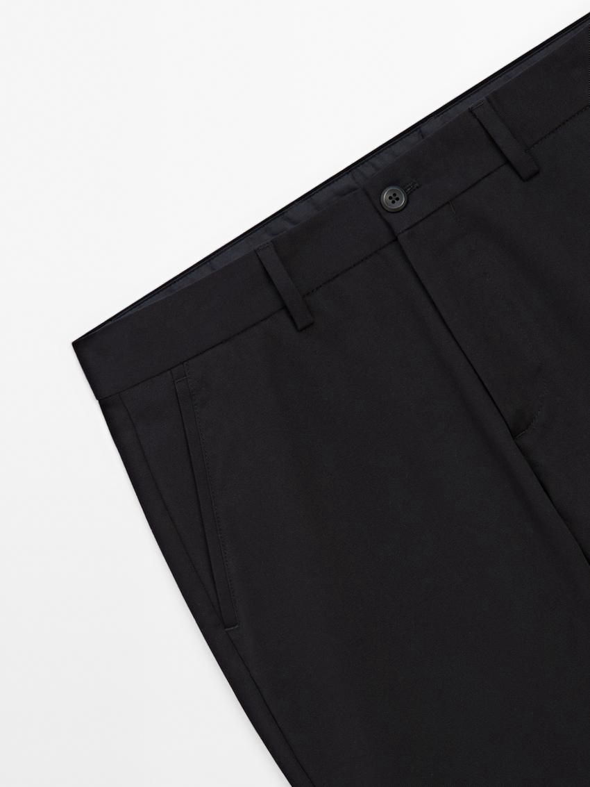 Massimo Dutti Twill Tapered Fit Cotton Men Trousers Navy | US-DX0432169
