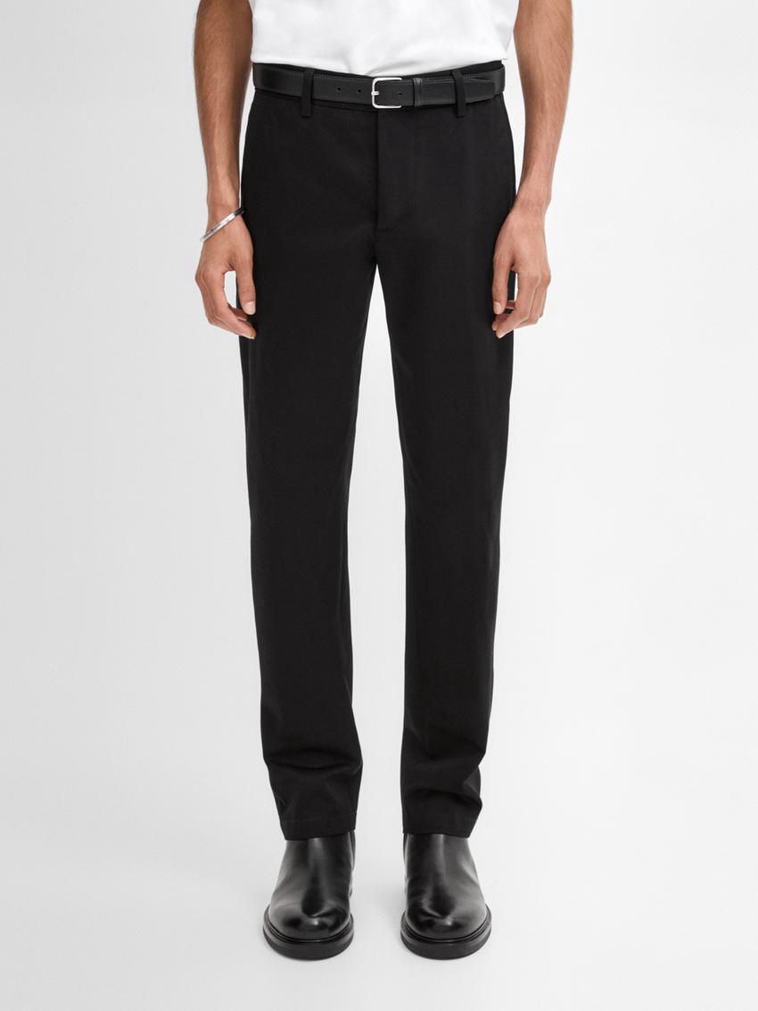 Massimo Dutti Twill Tapered Fit Cotton Men Trousers Black | US-VF1493827