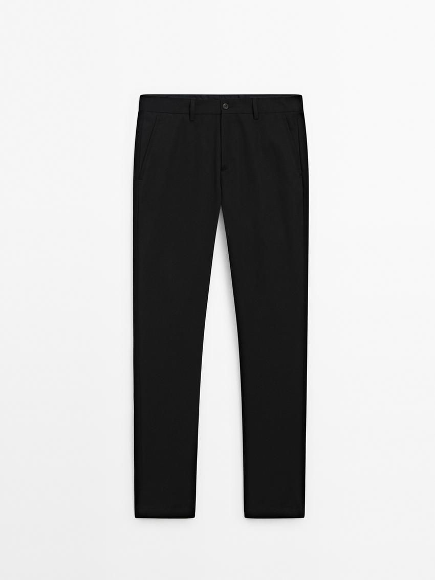 Massimo Dutti Twill Tapered Fit Cotton Men Trousers Black | US-VF1493827