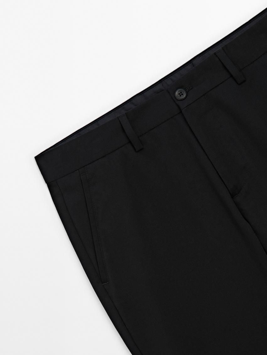 Massimo Dutti Twill Tapered Fit Cotton Men Trousers Black | US-VF1493827