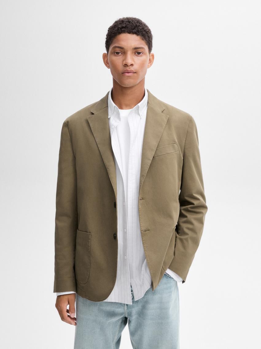 Massimo Dutti Twill With Pocket Details Men Blazer Beige | US-MN1540268