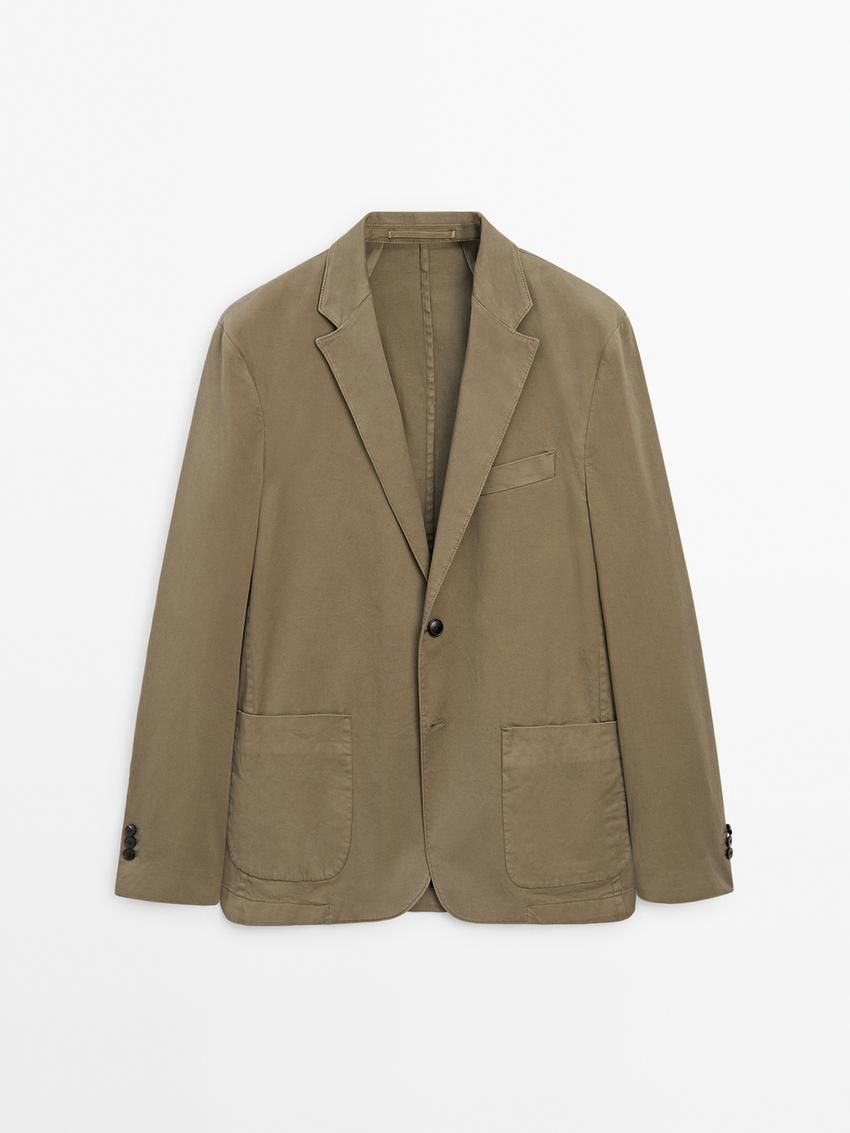 Massimo Dutti Twill With Pocket Details Men Blazer Beige | US-MN1540268