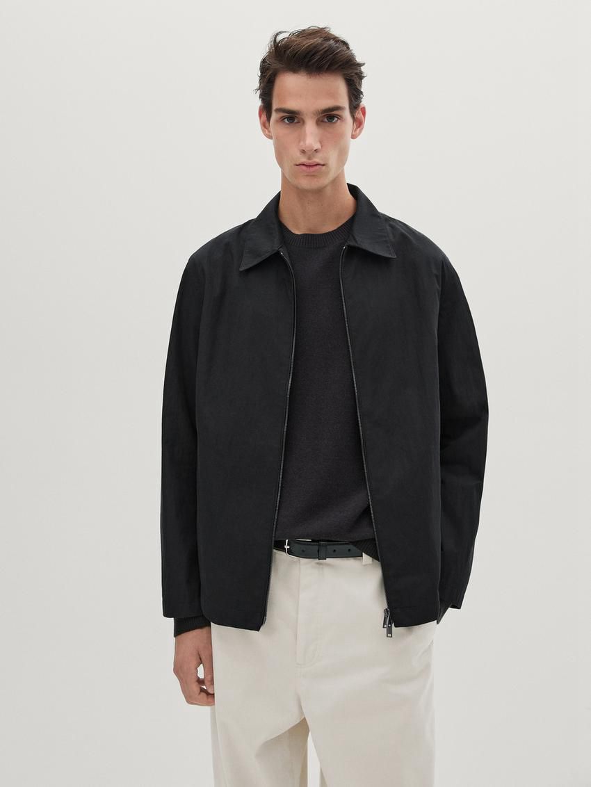 Massimo Dutti Twill With Zip Men Jacket Navy | US-GQ5294371