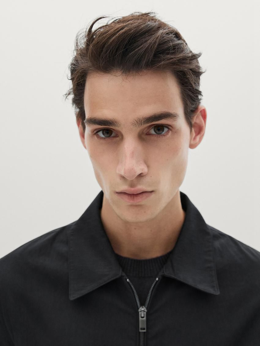 Massimo Dutti Twill With Zip Men Jacket Navy | US-GQ5294371