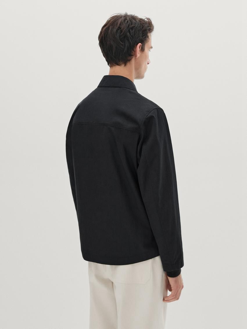 Massimo Dutti Twill With Zip Men Jacket Navy | US-GQ5294371
